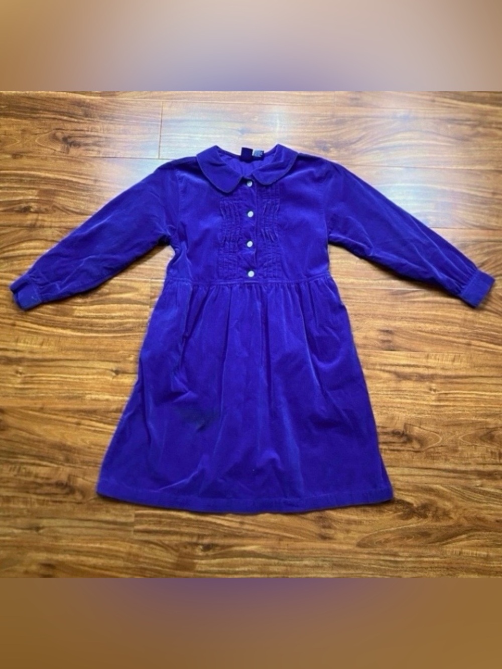 Vintage GAP Girls Retro Purple Blue Collared Long Sleeve Corduroy Dress Size M